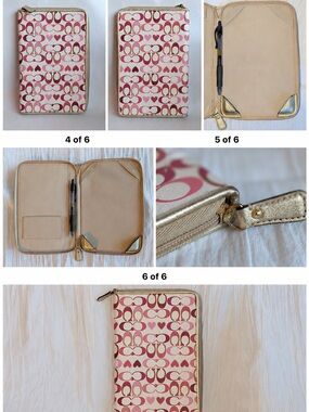 Coach Pink & Cream Signature Zip Wallet with Gold Trim
